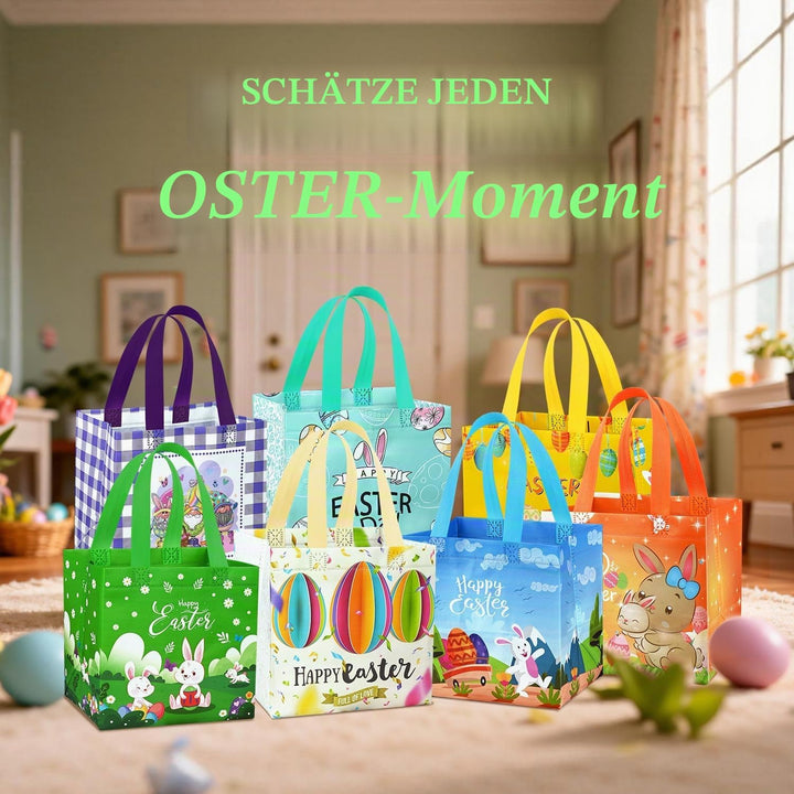 18 Stück Ostertüten Geschenktüten Kinder mit Griffen, Wiederverwendbare Geschenktüten Ostern Eiersuc