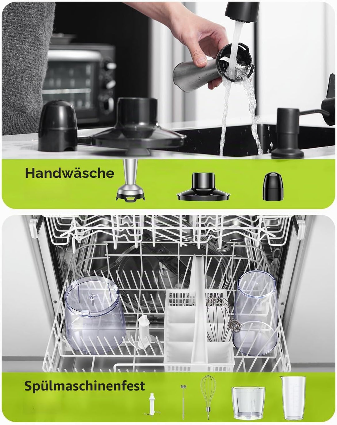 GDOR 1100W Pürierstab, 5 In 1 Stabmixer Edelstahl, Stufenlos Geschwindigkeitseinstellung Hand Blende