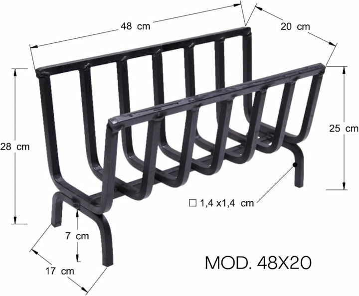 Brennholz, Kaminholzhalter, Eisen-Feuerschale für Kamin und Grill (48 x 20 x 28 cm) cm 48x20x28h, cm