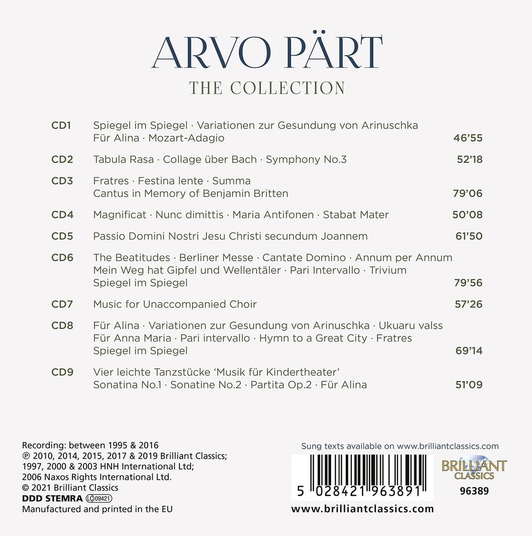 Arvo Pärt Collection, Audio-CD
