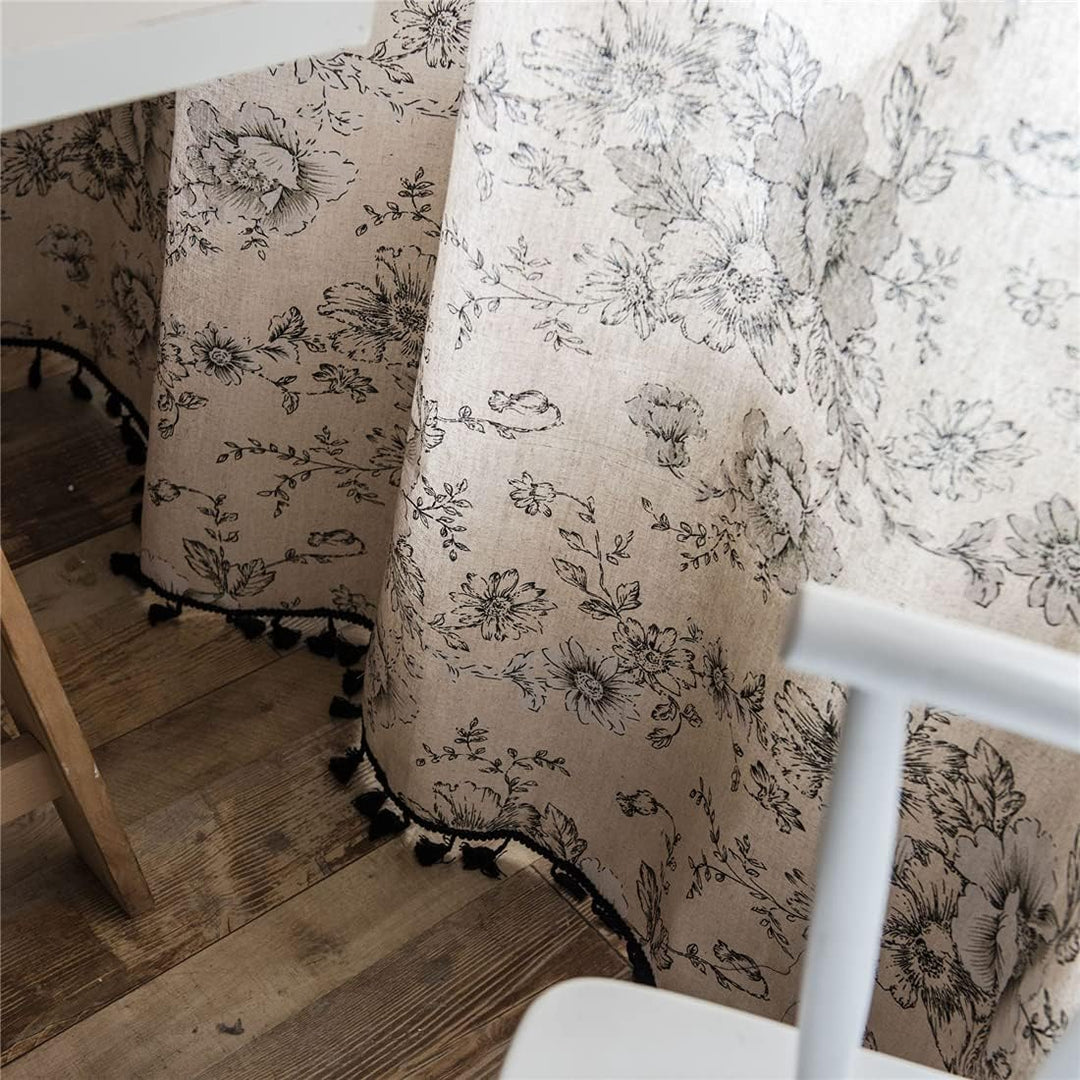 Boho Vintage Gardinen mit Quaste Halbverdunkelungsvorhänge mit Ösen Baumwolle Leinen Dekoschal für W