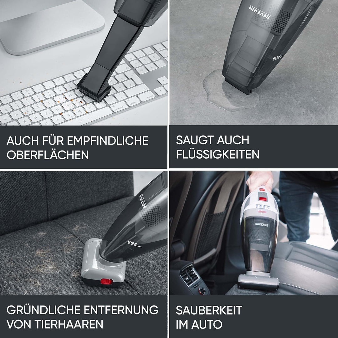 SEVERIN 4-in-1 Akku-Handstaubsauger, kabelloser Handstaubsauger für Autositze, Tierhaare und Flüssig
