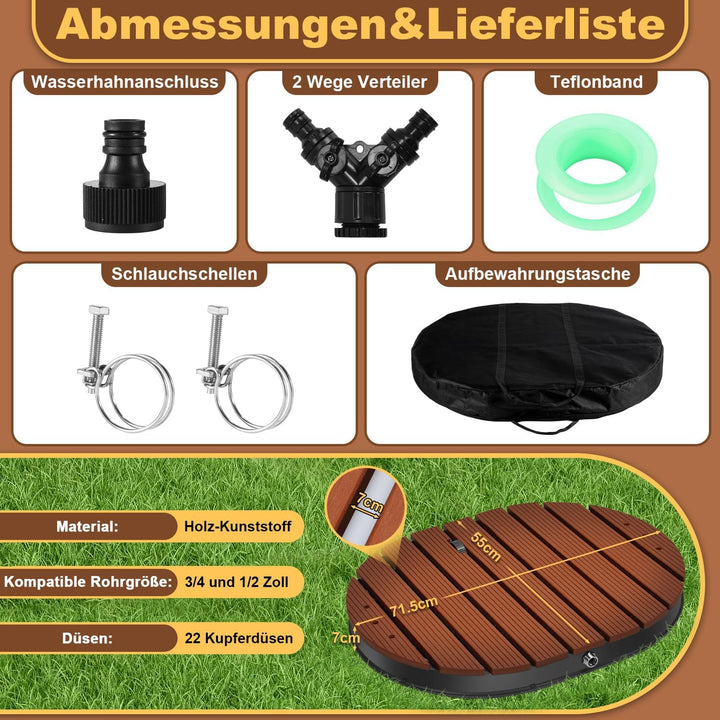 Bodendusche Outdoor WPC, Gartendusche Aussendusche mit Bodenplatte, Pooldusche mit 22 Messingdüsen,