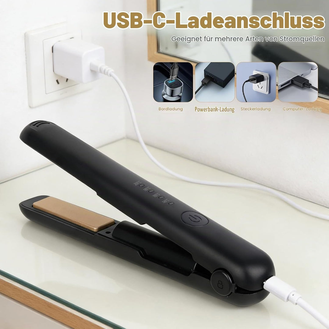 Mini Glätteisen Kabellos, 2 in 1 Haarglätter Glätteisen, Kabelloses glätteisen mit 4 Temperaturen, g
