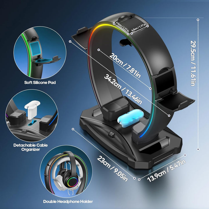 KDD Led Kopfhörer Ständer mit 9 Lichtmodi – Gaming Headset Halterung Schreibtisch – Faltbar Controll