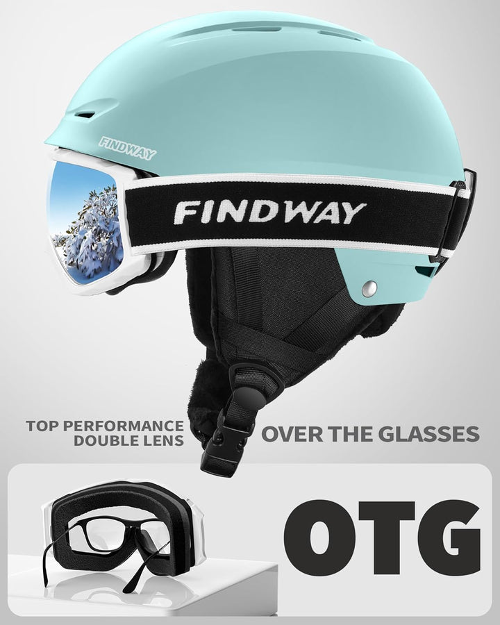 Findway Skihelm und Skibrille Set, SnowboardHelm mit Brille für Damen und Herren Erwachsene Skihelme