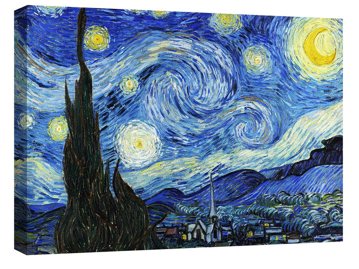Canvashop Moderne Bilder für Wohnzimmer, 50 x 35 cm, Van Gogh Nacht, Bild auf Leinwand
