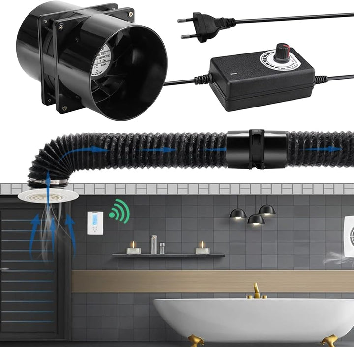 Rohrventilator 100mm Regelbar, Rohrlüfter mit Stecker Upgrade Controller, Abluftventilator für Grow-