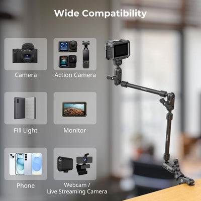 SMALLRIG 22" Magic Arm mit Klemme, Flexible Camera Desk Mount & klemme, Überkopf Telefonhalterung, G