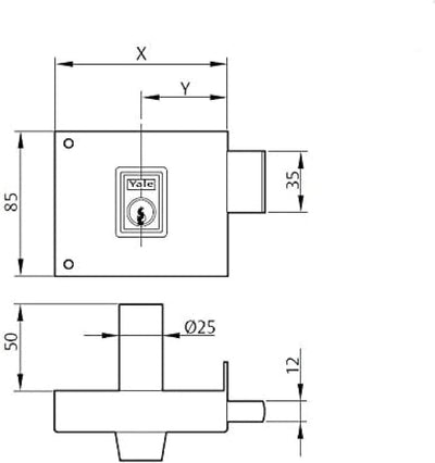 azbe 3012062 Schloss 124-a/hpr/10/ Links, Eisen Lackiert, Entrada 50 mm Entrada 50 mm 124r links Eis