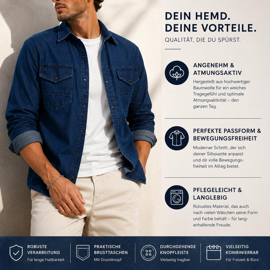 Red Bridge Herren Hemd Jeanshemd Freizeithemd Premium Denim Chest Pocket S Dunkelblau, S Dunkelblau