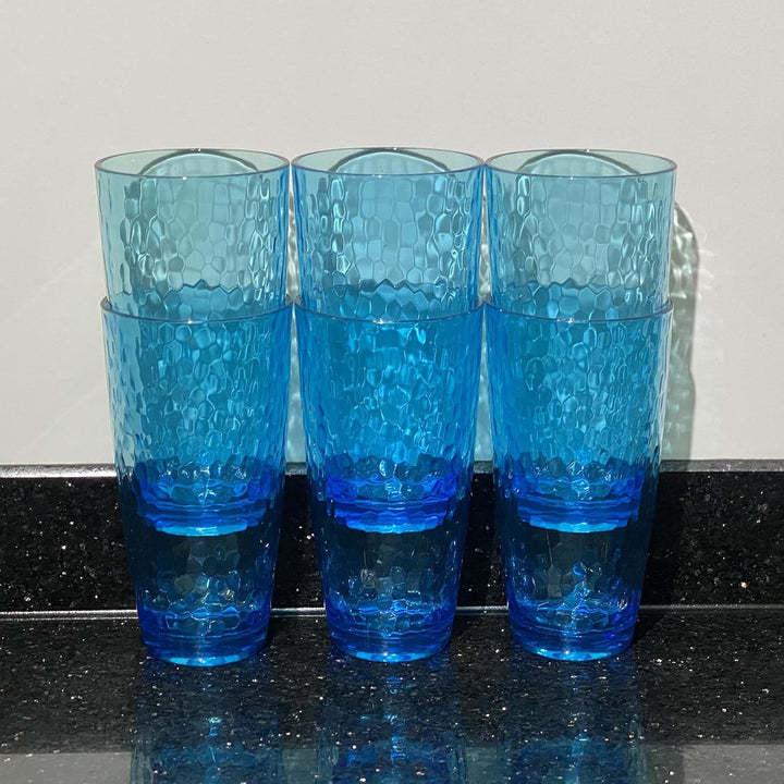 Grosse Acrylgläser, 740 ml, Kunststoffbecher, Set mit 6 transparenten Farben, gehämmerter Stil, BPA-