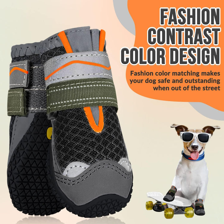 SlowTon Hundeschuhe Pfotenschutz, 4 Stück atmungsaktive Hunde Schuhe Outdoor mit Rutschfester Sohle,