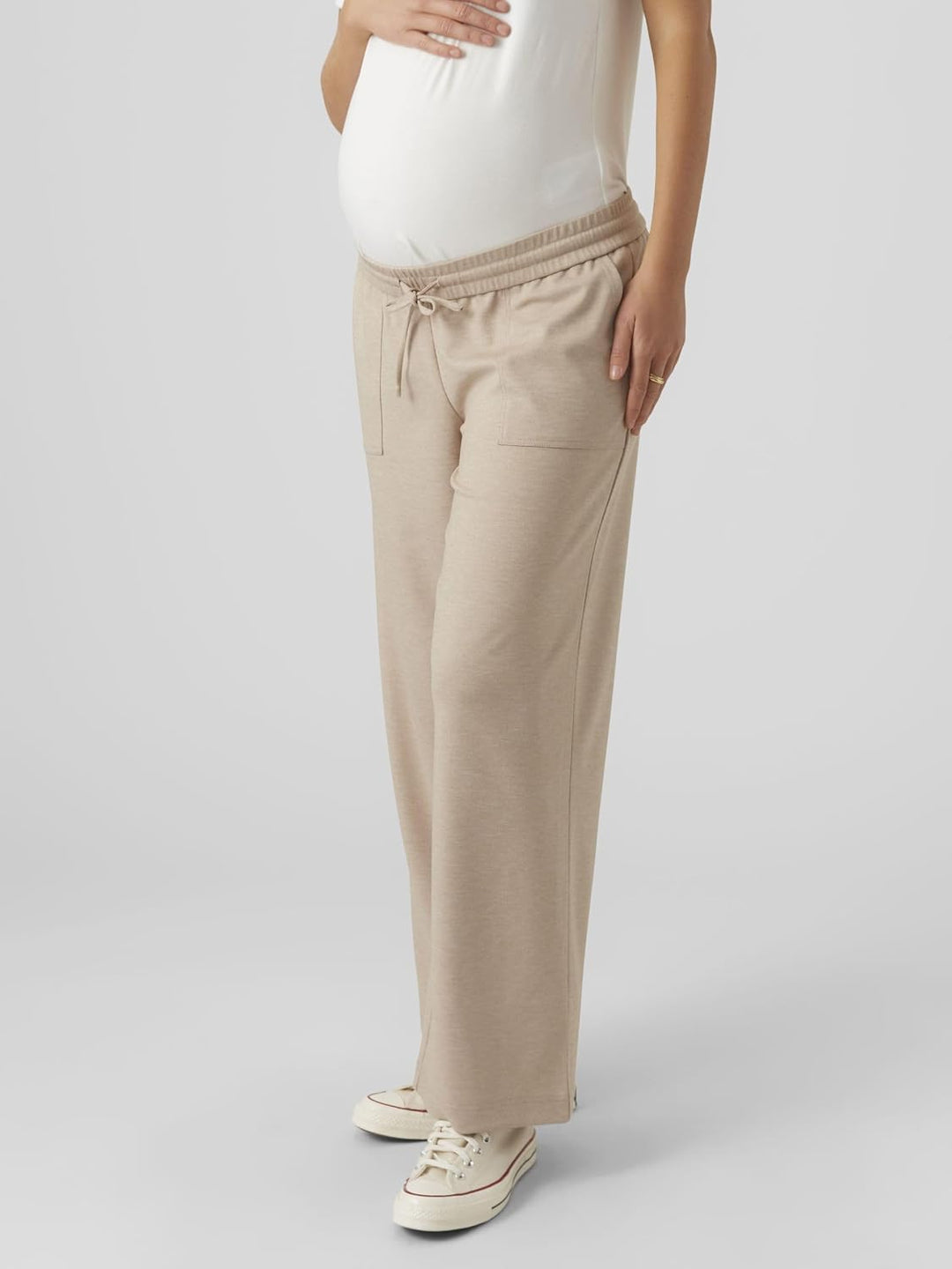 MAMALICIOUS Damen Mlmalin JRS. Straight Pant Umstandshose XS Oatmeal/Detail:melange, XS Oatmeal/Deta