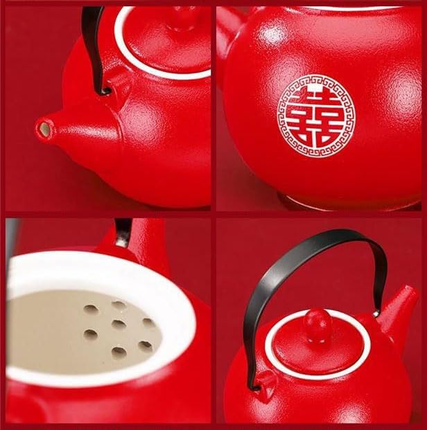 Fiesta Chinesisches Tee-Geschenk-Set, 1 Teekanne, 4 Tassen, Porzellan-Tablett für Zeremonie, Hochzei