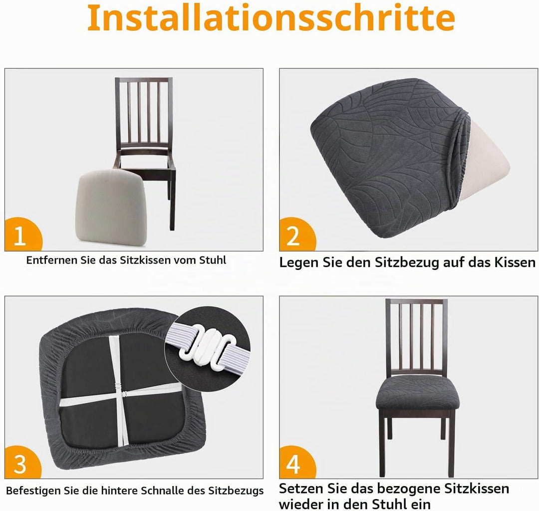 Fuloon Stuhlbezug Sitzfläche 4er Set, Stretch Stuhl Sitzbezüge für Esszimmer, Abnehmbare Waschbar Be