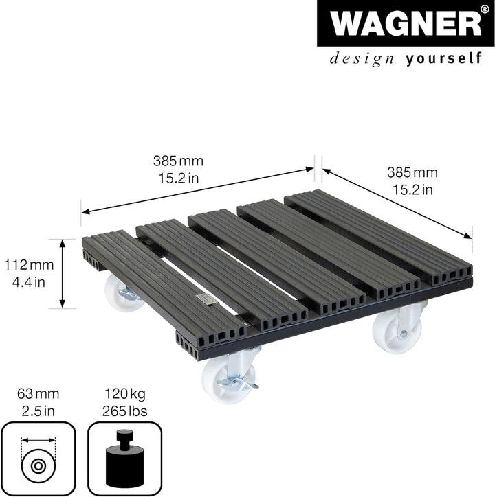 Wagner Pflanzenroller WPC 38,5 x 38,5 x 11 cm I Blumenroller für Aussenbereich + Innenbereich I Kübe