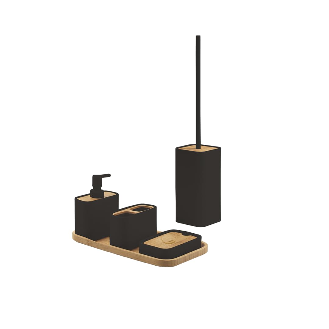 Bad-Accessoires-Set 5-TLG. schwarzes Alyssum-Harz und Bambus