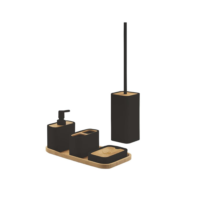 Bad-Accessoires-Set 5-TLG. schwarzes Alyssum-Harz und Bambus