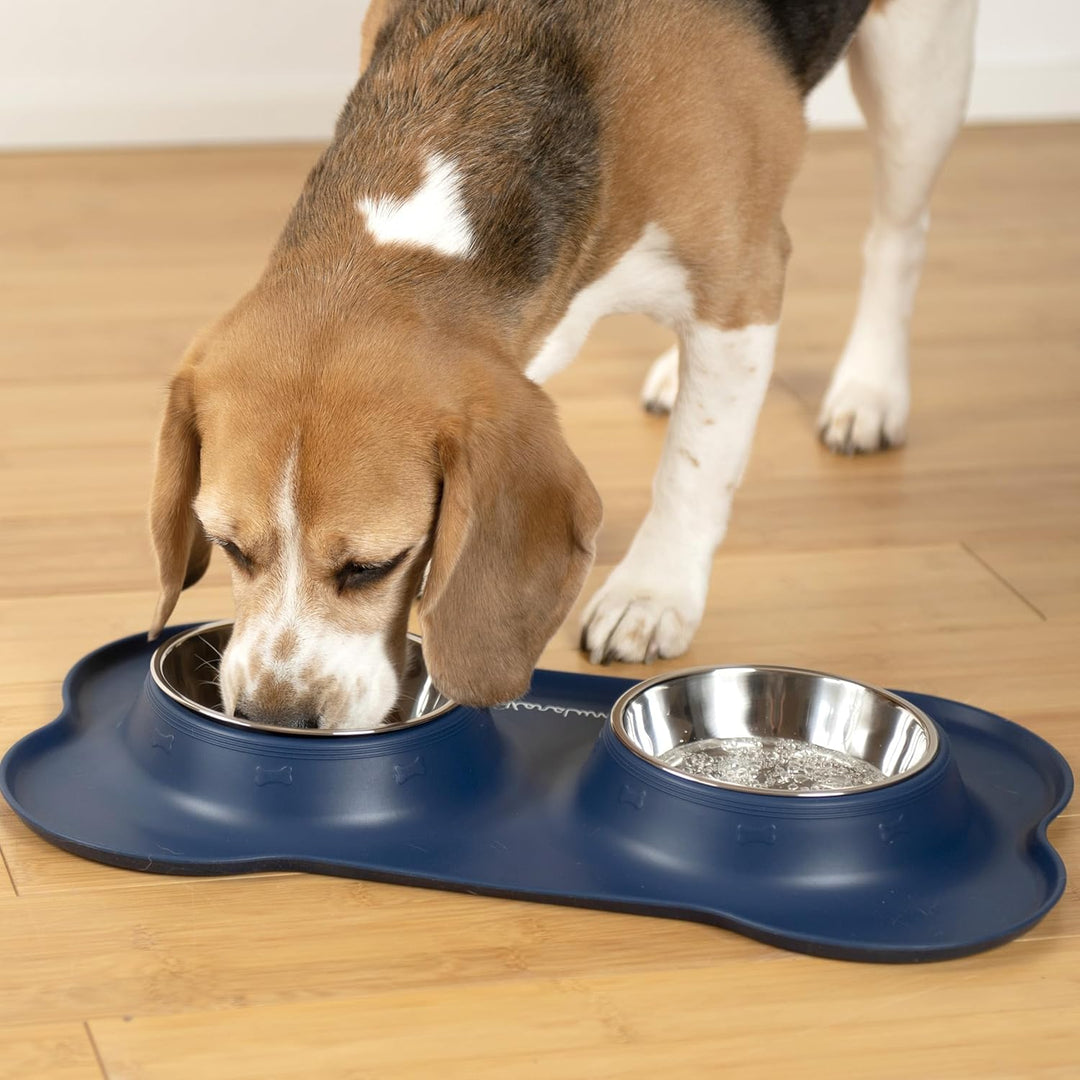 KaraLuna Napfunterlage aus Silikon mit Edelstahl Futternapf I Für Katzen & Hunde (400ml, Blau) Blau