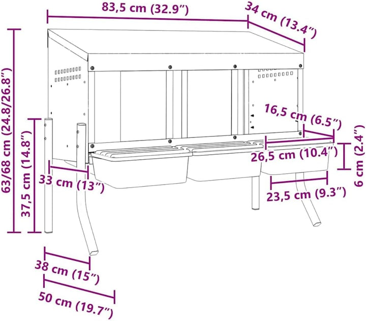 Hühner-Nistkasten mit 3 Fächern, verzinkter Stahl, höhenverstellbare Beine, für Innen- und Aussenber