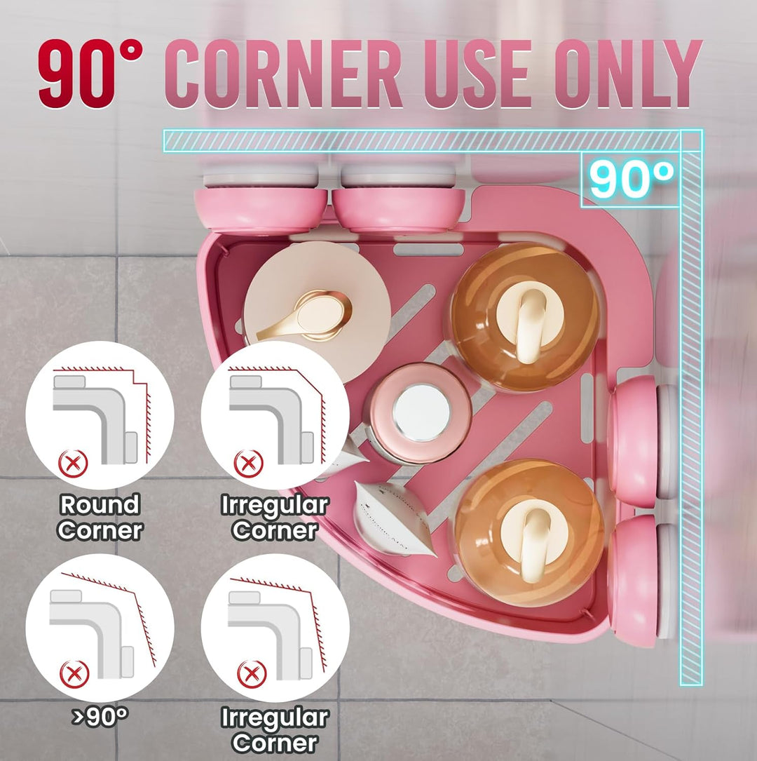 TAILI Duschablage Ohne Bohren,Einstellbar Ecke Dusche Caddy Saugnapf 2er Set Dusche Zubehör mit Hake