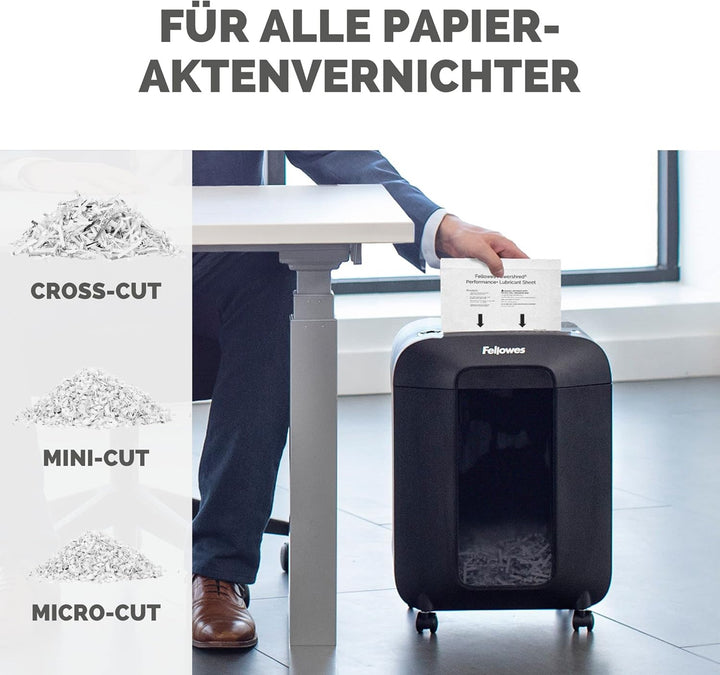 Fellowes Ölpapier für Aktenvernichter - 10 Ölblätter zur Pflege von Papierschreddern - Powershred Qu