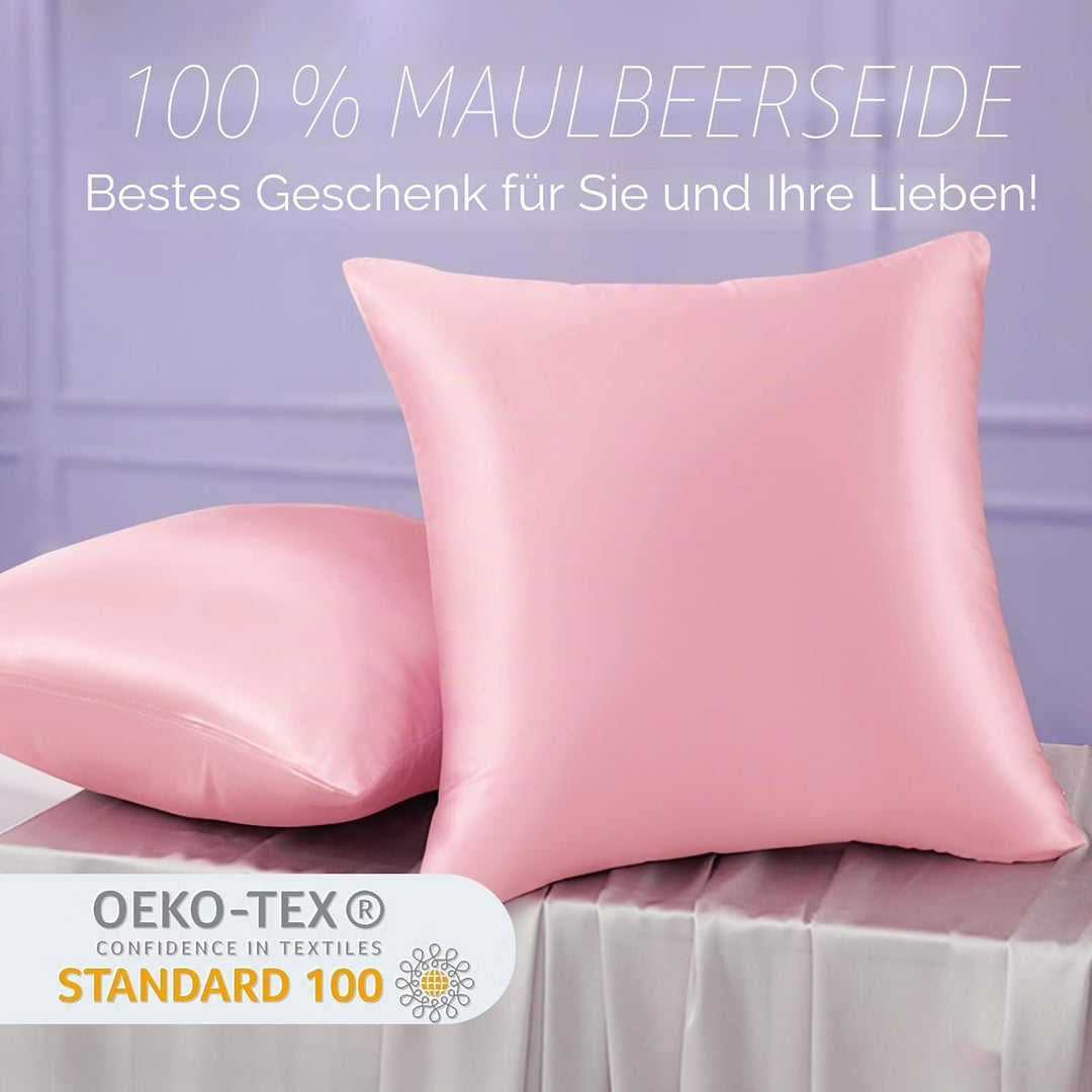 OLESILK Seide Kissenbezug Kissenhülle Haar- und Hautpflege mit Reissverschluss 16 Momme 1 Stück Rosa