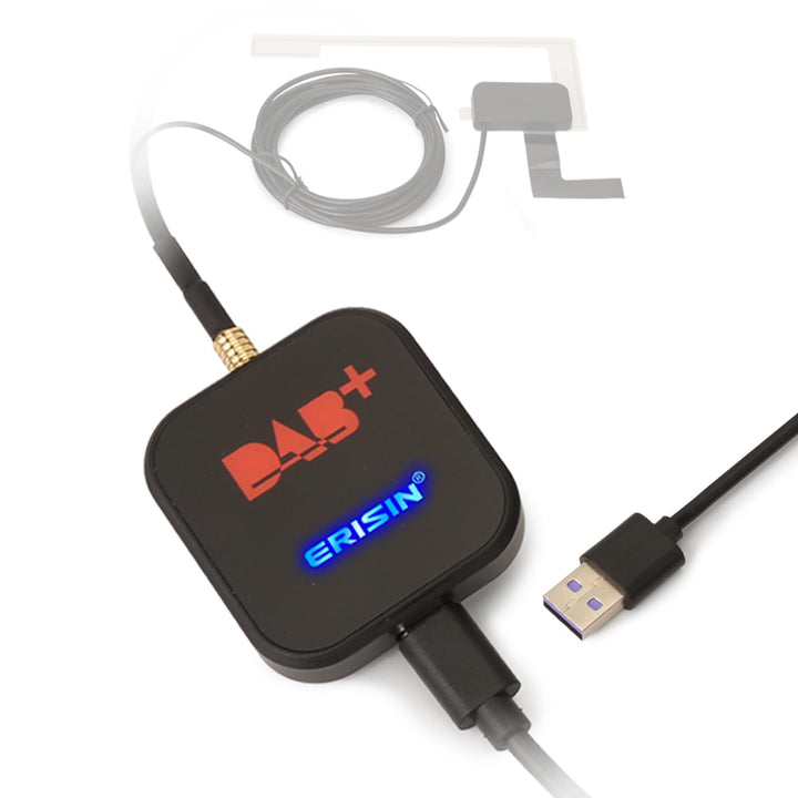 Erisin DAB+ Digital Radio Box Antenne mit Verstärkter Antenne Kit Adapter für Auto Stereo Android 9.