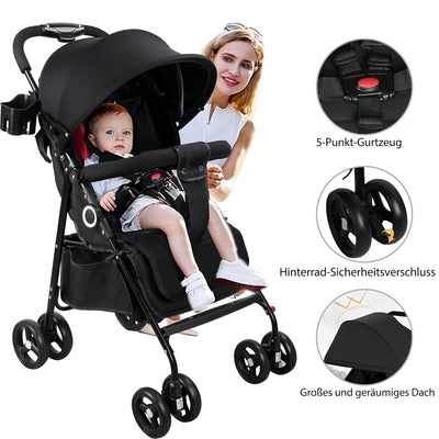 Vinteky Klappbar Buggy Kinderwagen Sportwagen Kindersportwagen Kombi-Funktion Reisebuggy, 360° 4-Zol