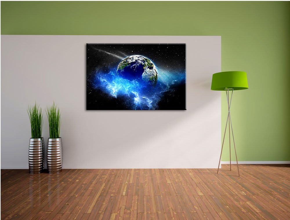 Erde im Kosmos Nebel schwarz/weiss Format: 100x70 auf Leinwand, XXL riesige Bilder fertig gerahmt mi