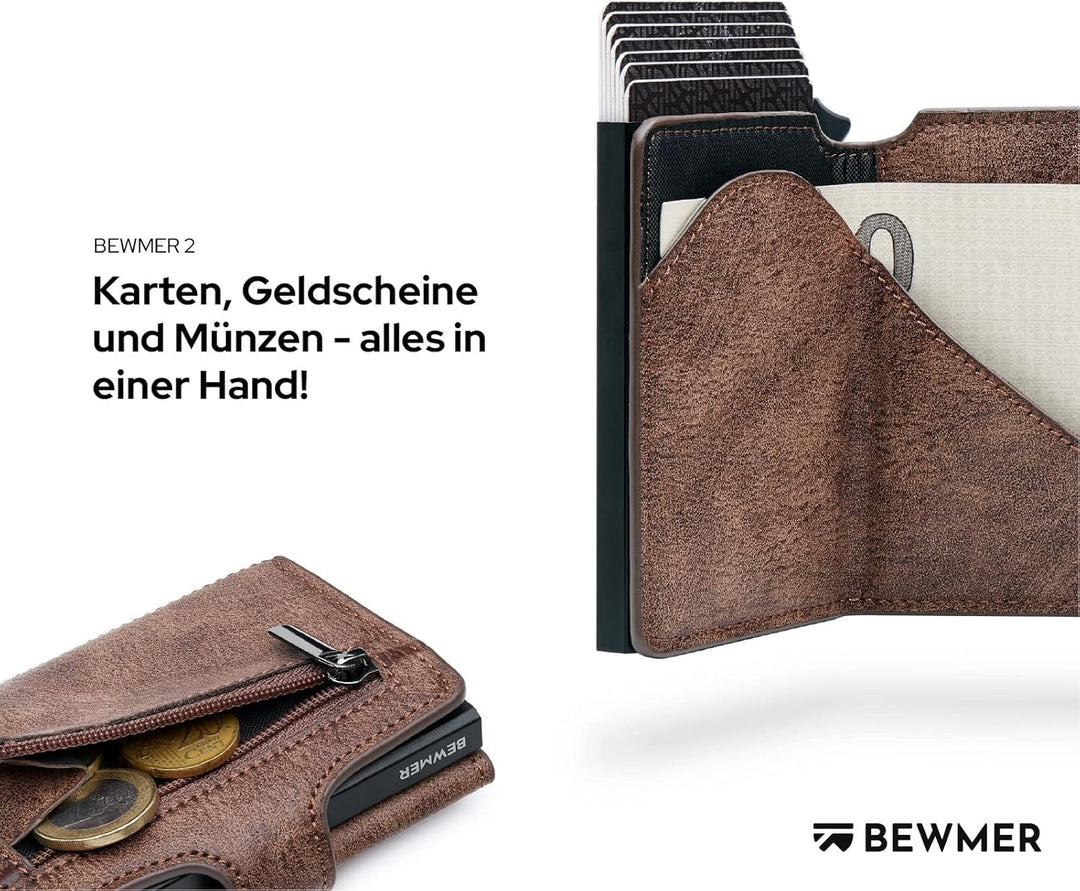 BEWMER 2 geschirmte Kreditkartenetui | Anti-Cloning Schutz Slim RFID Geldbörse für Damen und Herren
