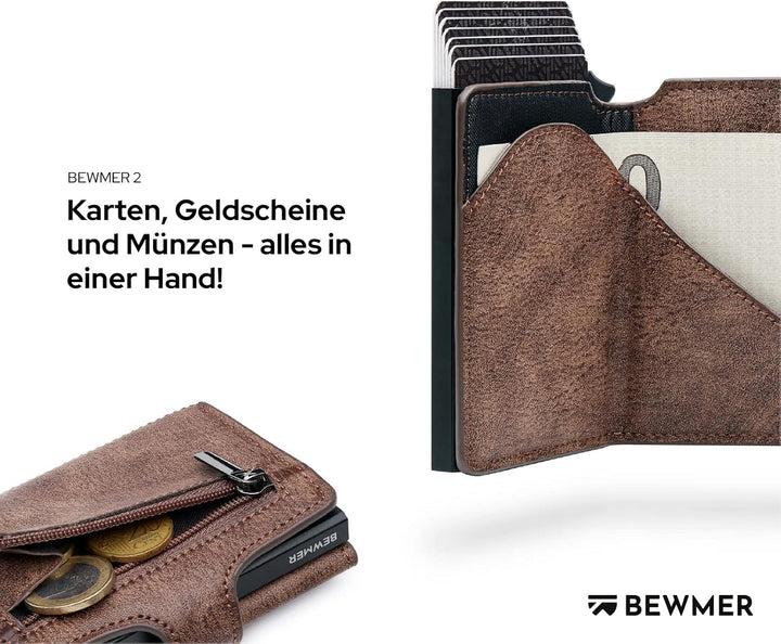 BEWMER 2 geschirmte Kreditkartenetui | Anti-Cloning Schutz Slim RFID Geldbörse für Damen und Herren