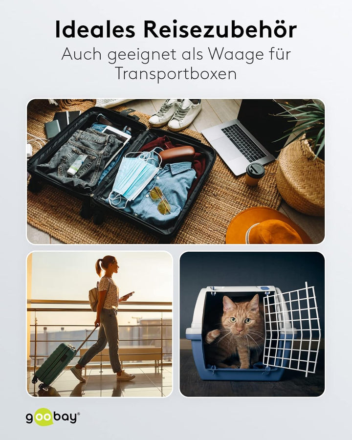 Goobay 71883 Digitale Kofferwaage Gepäckwaage mit heller LCD-Anzeige und Tara-Funktion für Gepäck bi