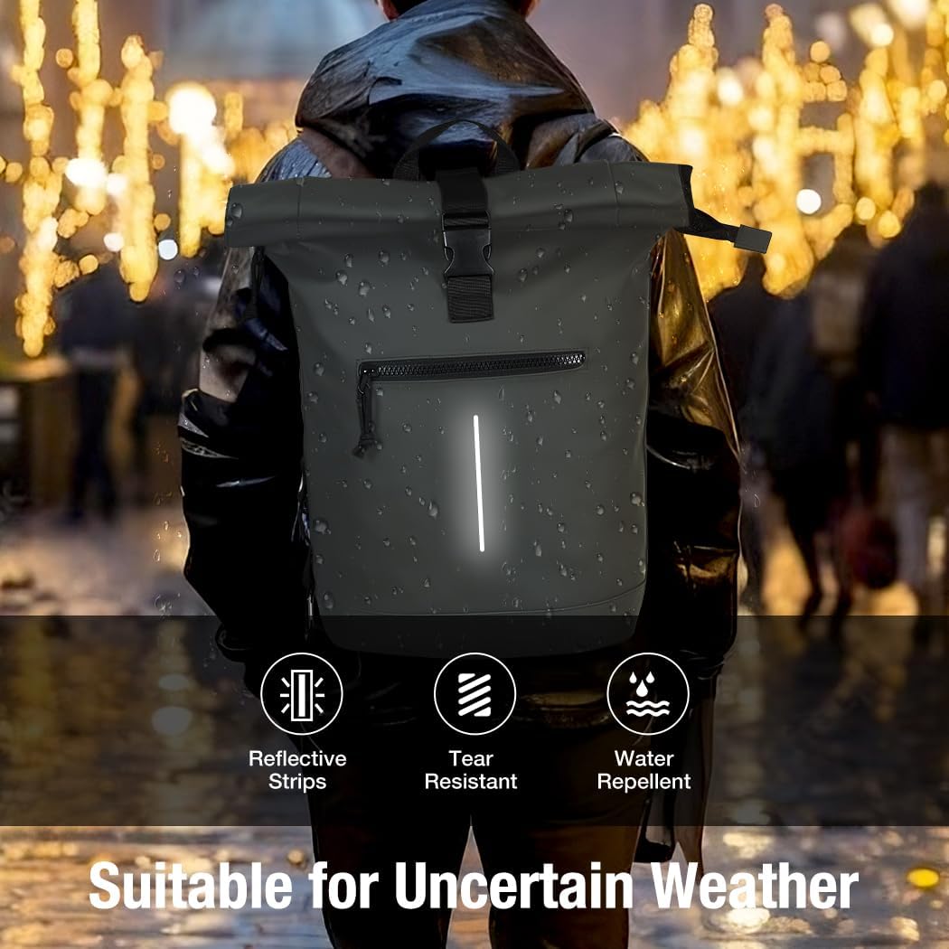 Lekeinchi Rolltop Rucksack Wasserdicht für Damen &amp; Herren, Grosser Laptop Rucksack mit Computerfach