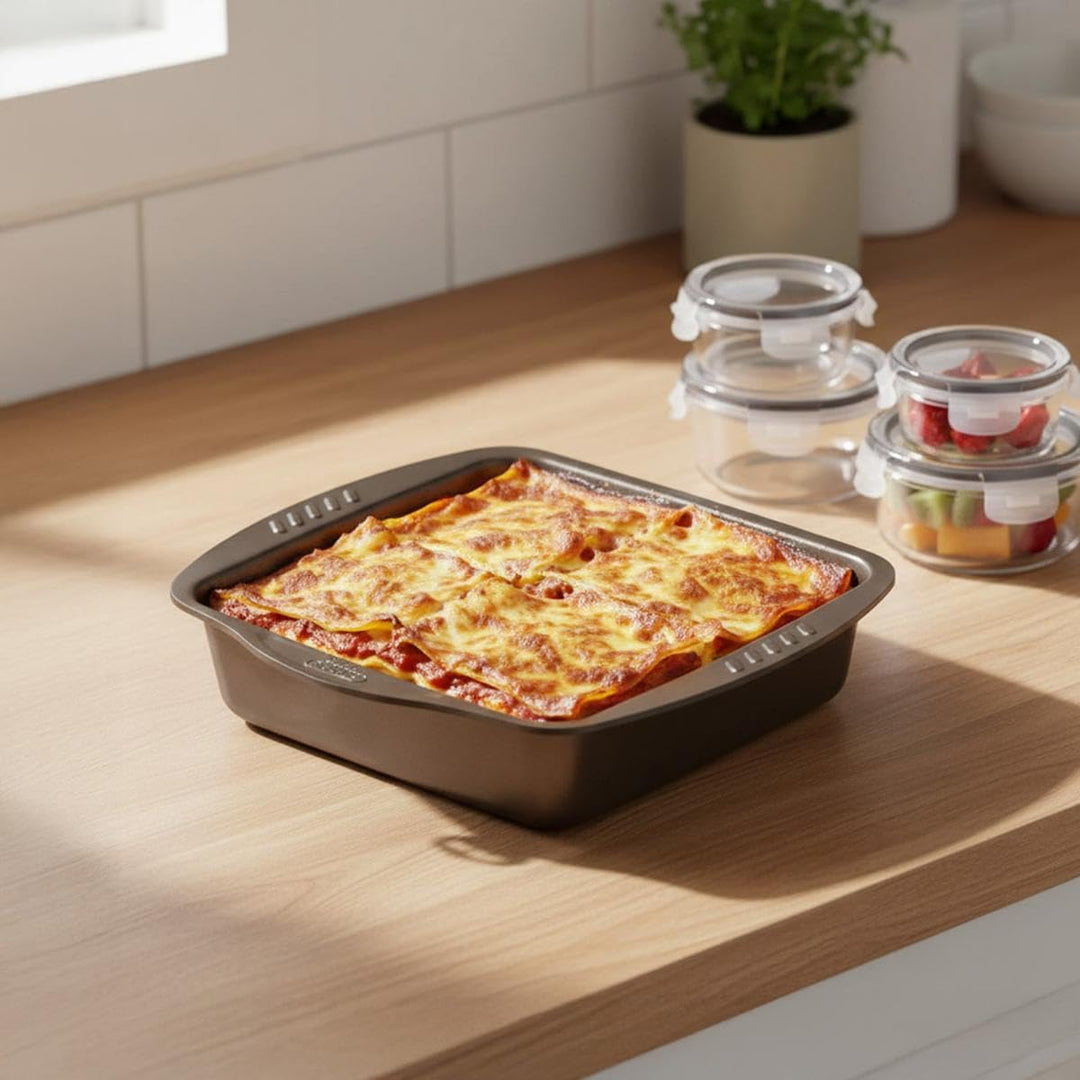 Pyrex asimetriA Bräter aus Metall, leicht zu greifen, quadratisch, 24 x 24 cm, Braun Quadratisch 24x