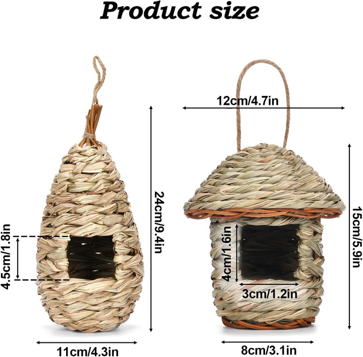 2 Stück Grass Bird Nest, Handgewebte Vogelhäuser, Wear-Resistant Hanging Bird Nest, Geeignet für Kol