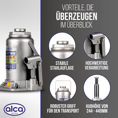 alca® Wagenheber Unterstellheber hydraulischer 20t Stempel-Wagenheber für LKW/PKW Hubhöhe 24,4-44,9c