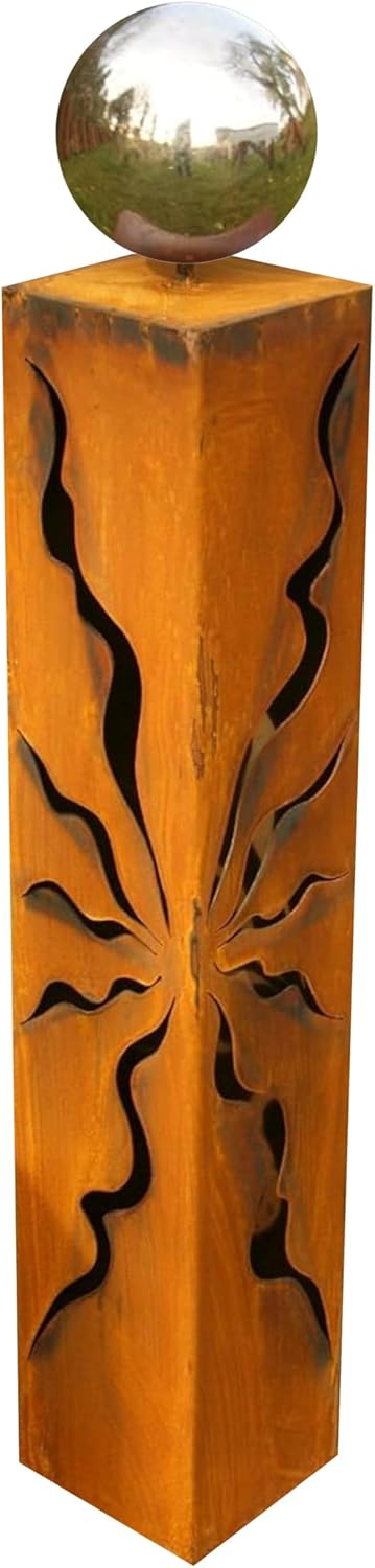 Gartendeko Rostsäule 80 cm mit Glanz Edelstahlkugel