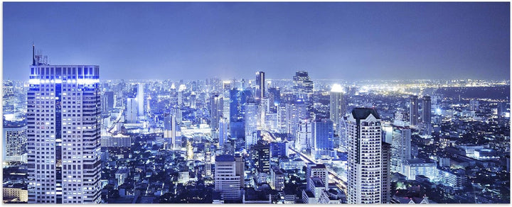 wandmotiv24 Leinwandbild Bangkok bei Nacht 100x40cm (BxH) Bilder auf Leinwand, Dekoration Wohnung mo