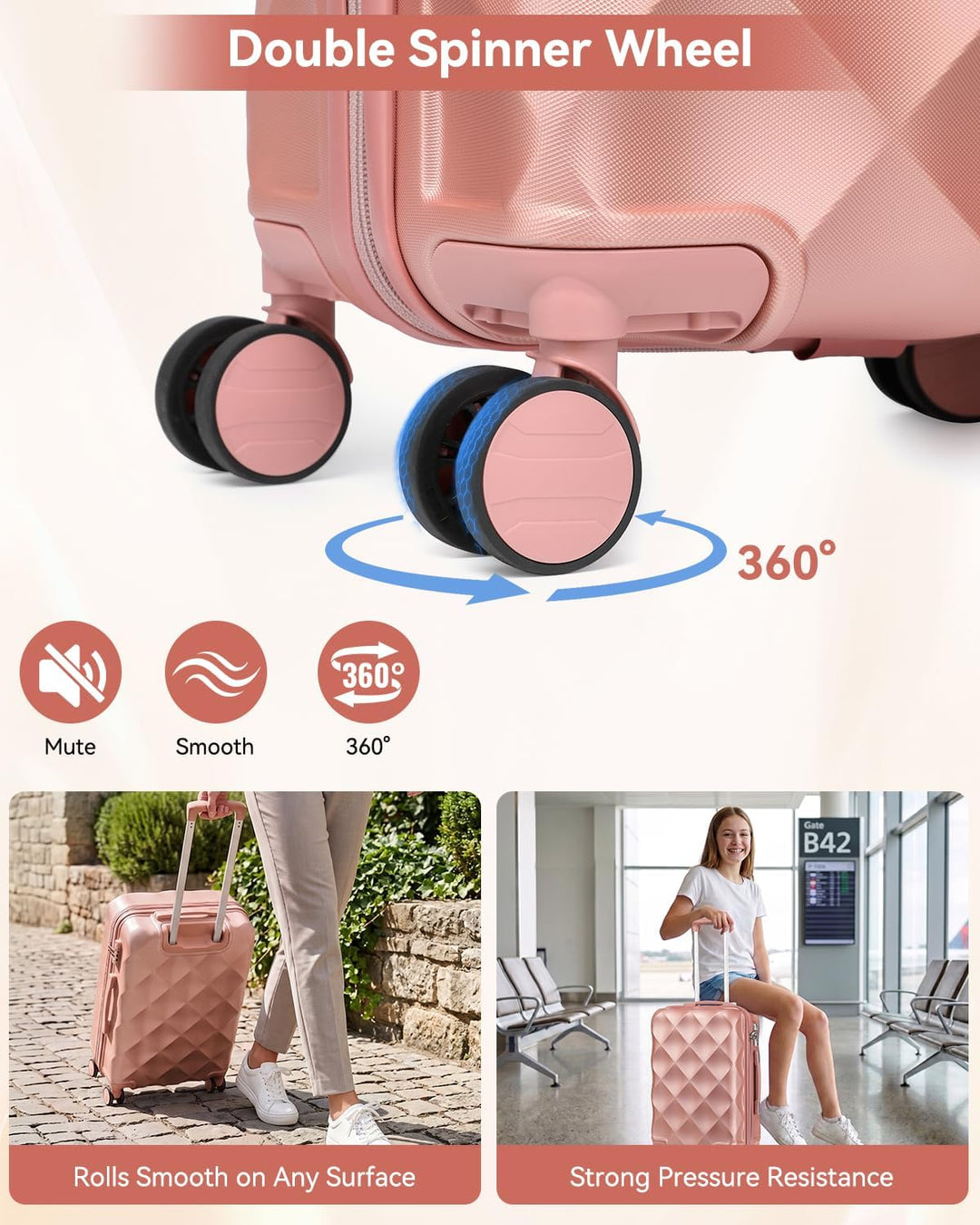 Handgepäck Koffer Trolley ABS Leicht Reisekoffer Hardschale 4 Rollen und TSA Schloss Mit 1 Reisetasc