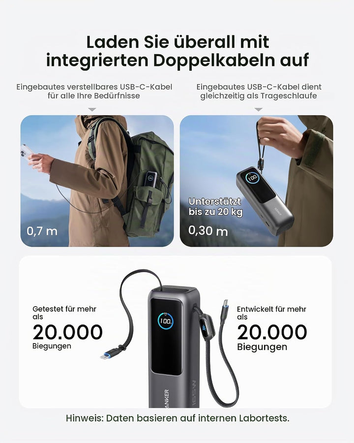 Anker 100W USB C Kabel [2 Stück 1,8m]+Anker 165W 25000mAh Laptop Powerbank
