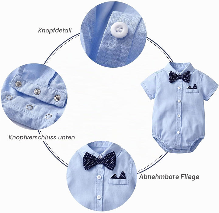 Volunboy Baby Jungen Anzug Set Bekleidung Hemd mit Fliege + Hosenträger Shorts Strampler Anzug 6-9 M