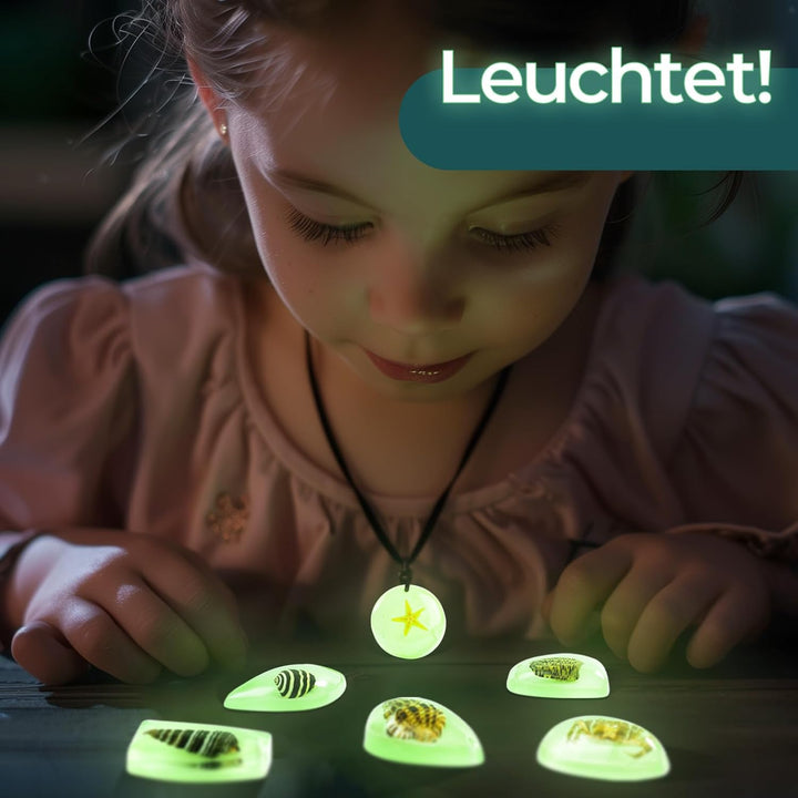 EDUMAN Bernstein Ausgrabungsset für Kinder ab 6 7 8 9 10 11 12 Jahren, Bernstein mit echten Meeresor