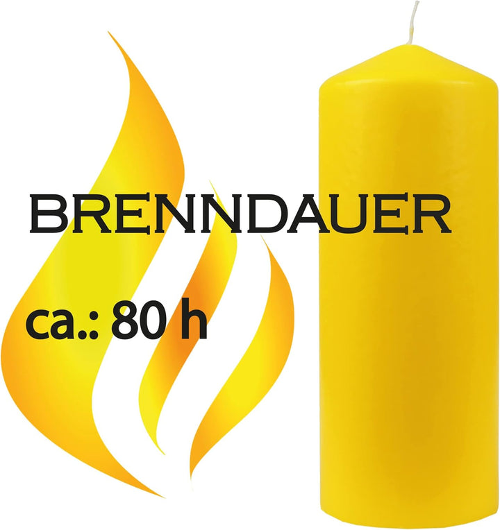 HS Candle Stumpenkerzen Wachskerzen Ø8cm x 20cm (3er Pack) Gelb - Lange Brenndauer, Hergestellt in E