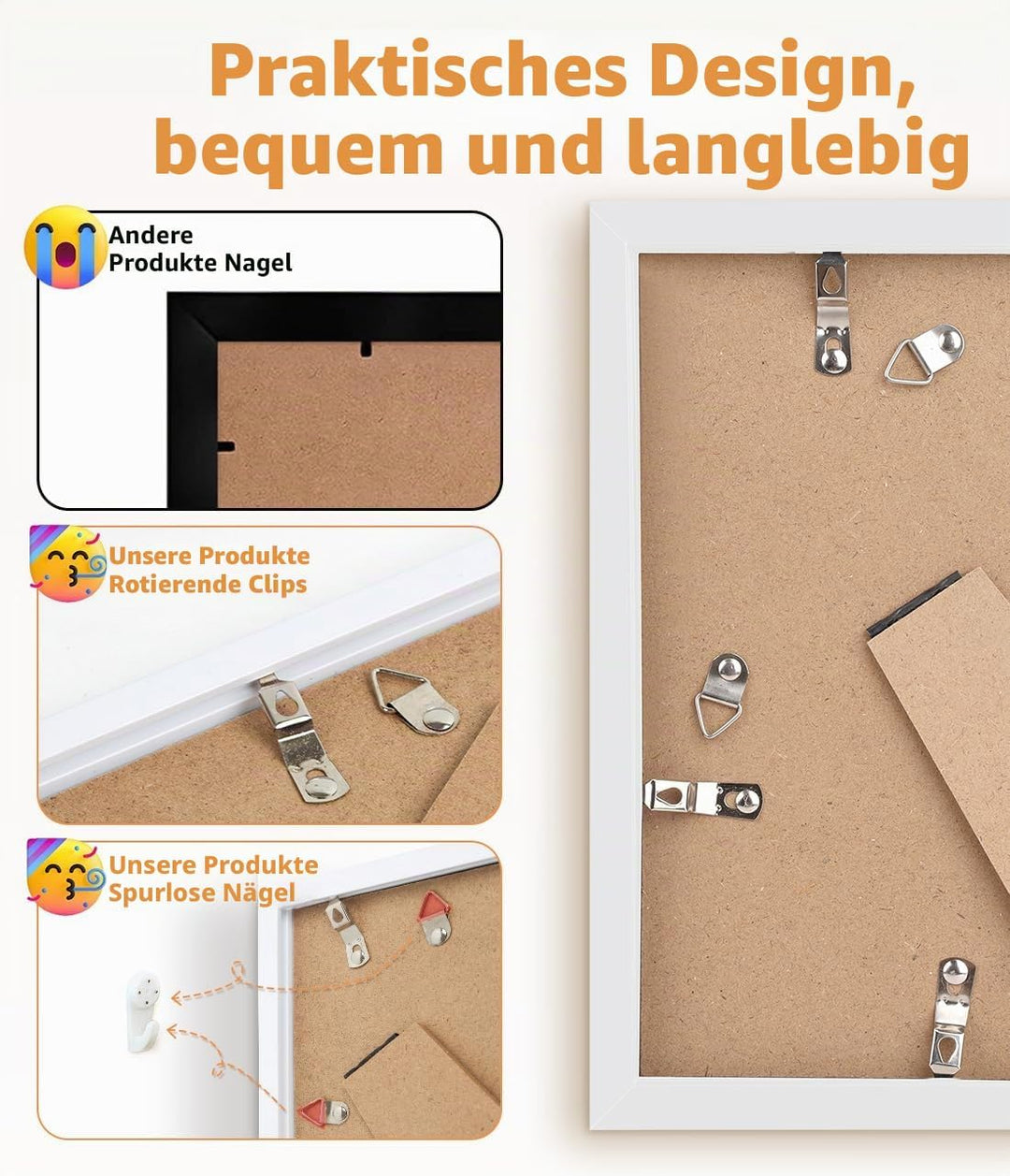 Bilderrahmen A4 4er Set, Weiss 21x29,7 cm Freistehende Fotorahmen mit Passepartout für 15x20 cm Foto