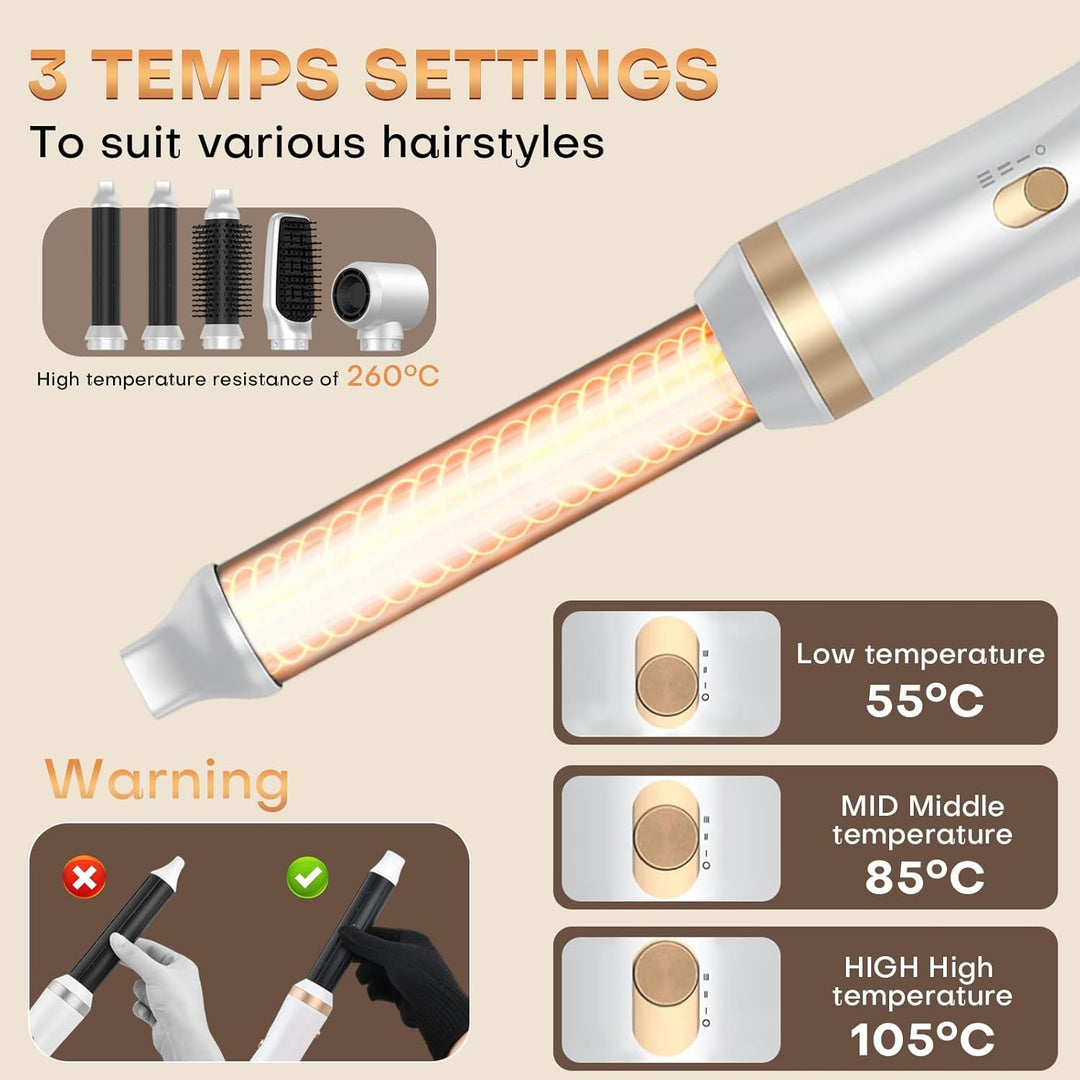 Airstyler 5 in 1, 1000W Warmluftbürste Set mit Lockenstab Automatisch, Air Styler Thermal Brush Haar