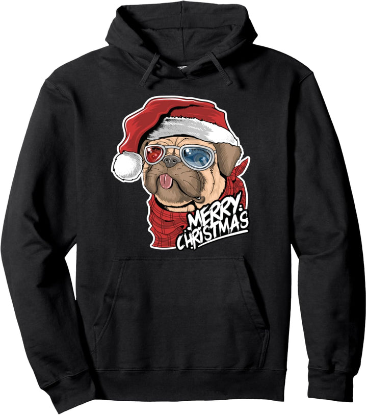 Nette Weihnachtsmops-Hund-Weihnachtsmütze Pullover Hoodie