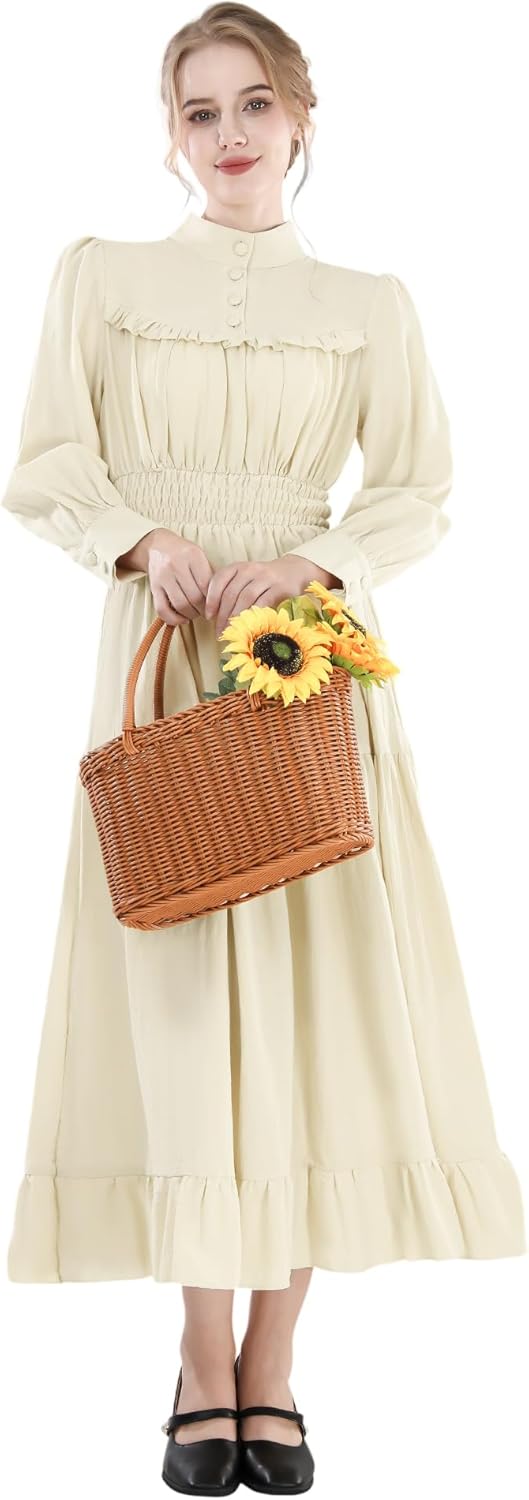 FCCAM Renaissance Kleid Mittelalter Kleidung Damen Vintage Kleider Damen Kleid Langarm Viktorianisch
