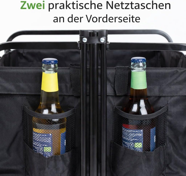 BigDean Bollerwagen faltbar 105L, bis 100 kg belastbar – klappbarer Handwagen mit ausziehbarer Deich